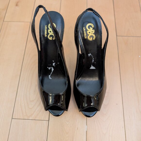 MOVING SALE GBG Sophia Slingback Peep Toe Stiletto Platform Pumps Size 7.5 Black - Picture 2 of 10
